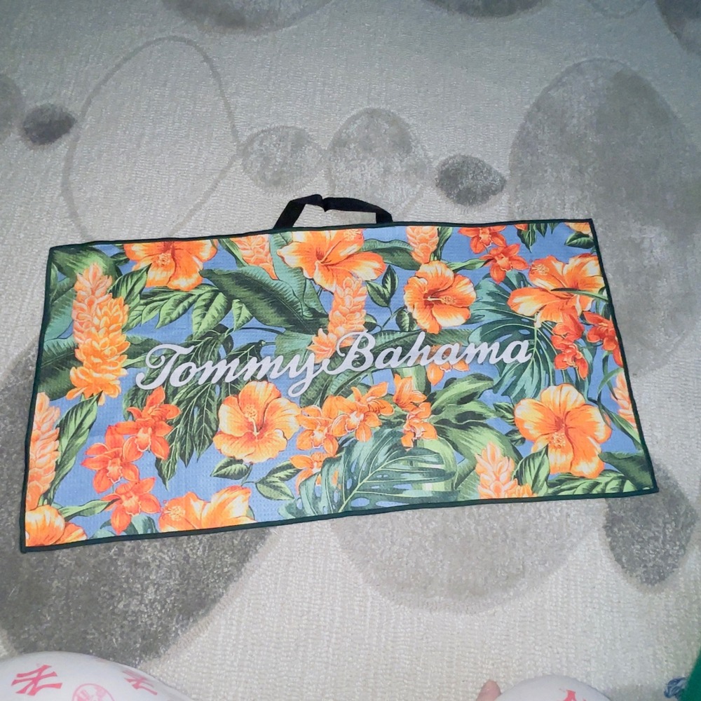 Tommy Bahama Floral Microfiber Beach Towel OS Blue Orange Tropical Hibiscus